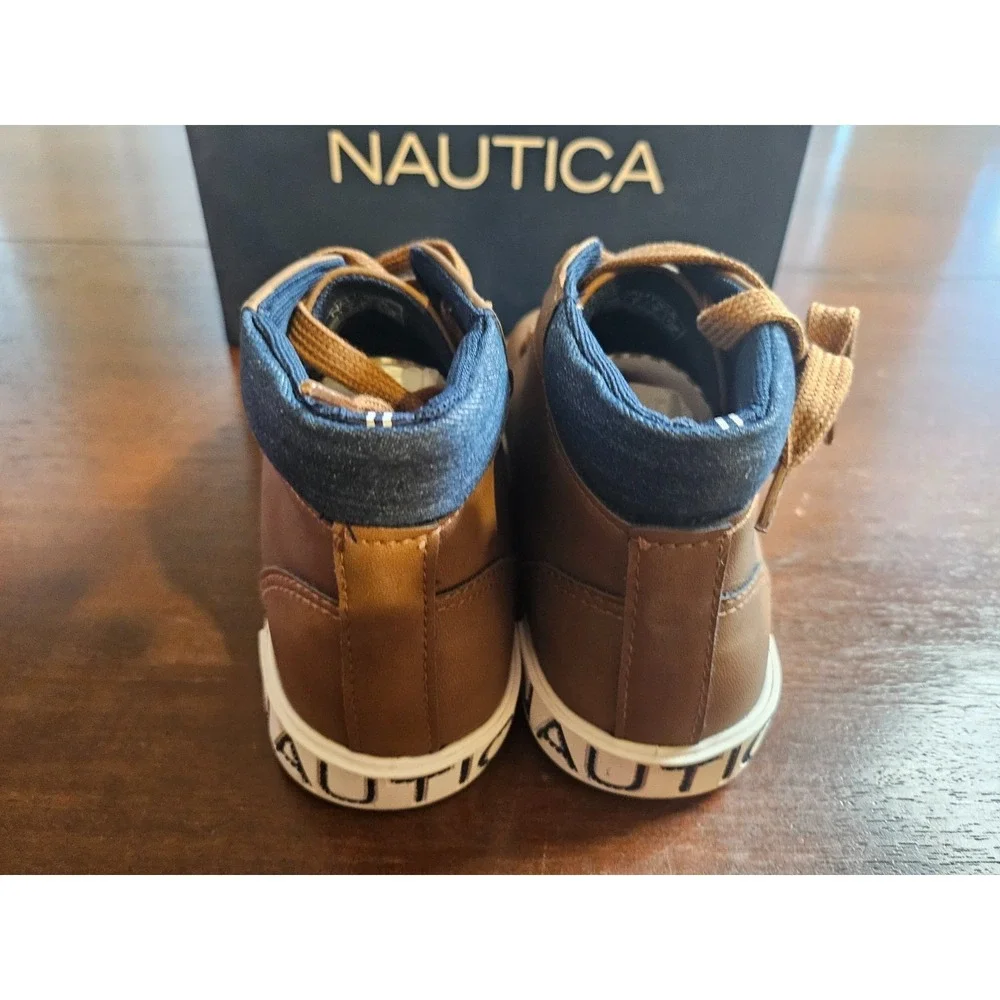 Nautica PALAR Boys Brown Tan Navy Comfort Dress/Casual Boot Sneaker Shoes Size 4
